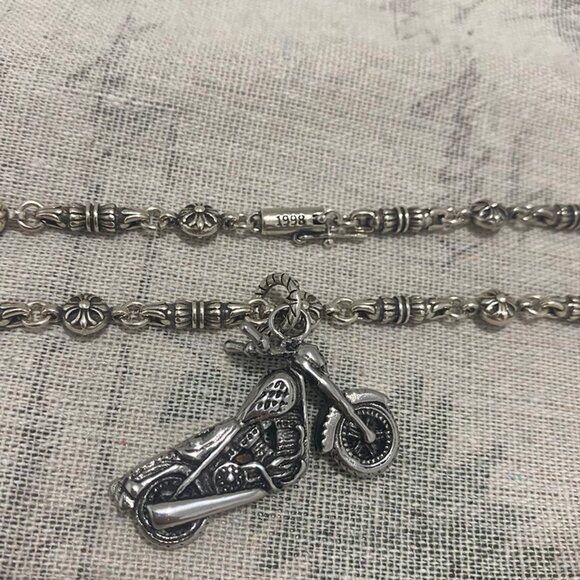 Chrome Hearts Cross Flower Chain Motorcycle Pendant Necklace - Picture 2 of 10